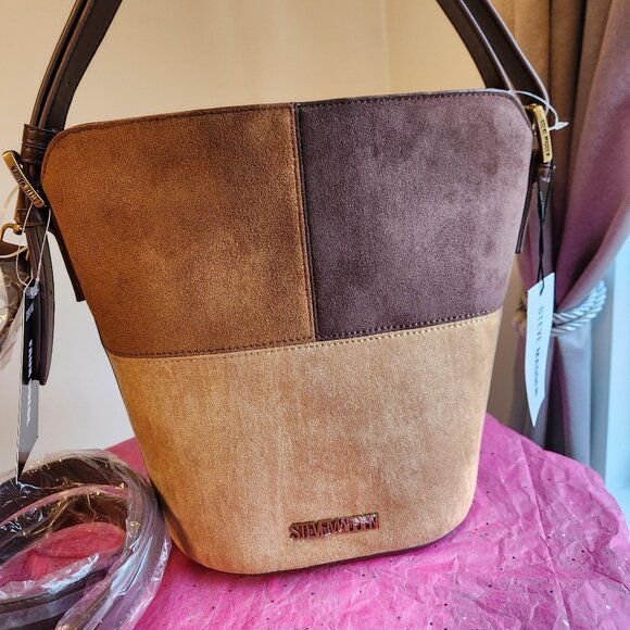 Steven Madden NWT Cognac Multi Bclaraa Bucket Bag - Picture 2 of 9